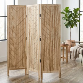 HOMCOM Separator de Cameră cu 3 Panouri, Ecran de Confidențialitate Pliabil Portabil pentru Interior din Lemn Masiv, Despărțitor de Perete, 120x170x1.6 cm, Natural