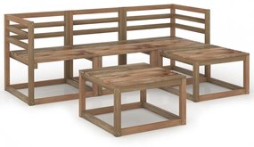 Set mobilier de gradina, 5 piese, maro, lemn de pin tratat 2x colt + mijloc + 2x masa, 1