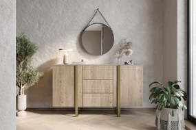 Comoda Verica 150 cm cu trei sertare - stejar / picioare aurii