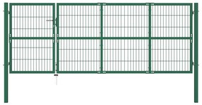 vidaXL Poartă gard de grădină cu stâlpi, verde, 350 x 120 cm, oțel