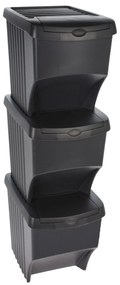 Coșuri Home &amp; Styling, suprapozabile pentru sortarea deșeurilor, 3 x 22 l, plastic rezistent, gri