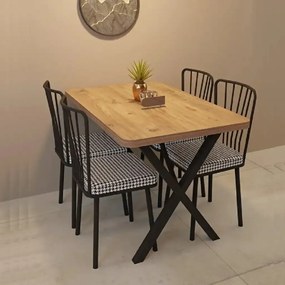 Set masa cu 4 scaune metal, Amsterdam Homs, nuc/negru 70 x 110 cm