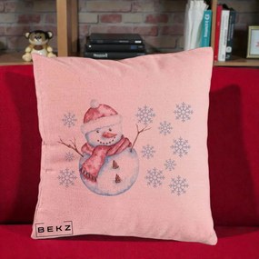 Perna Decorativa Om de Zapada Rosu cu Fulgi, 40x40 cm, Roz, Husa Detasabila, Perna Inclusa, BEKZ®