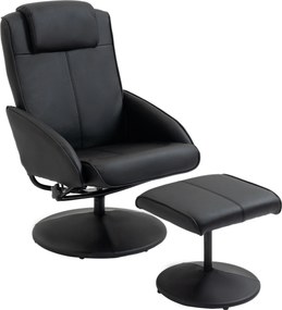 HOMCOM Fotoliu reclinabil de relaxare cu otoman pentru picioare si tapiterie din piele artificiala, 71x78x101cm, negru | Aosom Romania
