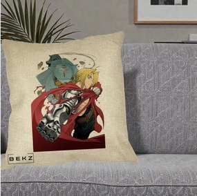 Perna Personalizata Fullmetal Alchemist Brotherhood Edward si Al Poster, 40x40 cm, Crem, Husa Detasabila, Perna Inclusa, BEKZ®