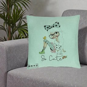 Perna Decorativa So Cute Fata Fashion, 40x40 cm, Verde Menta, Husa Detasabila, Perna Inclusa, BEKZ®