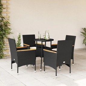 3278722 vidaXL Set mobilier de grădină cu perne 5 piese negru poliratan&sticlă