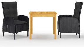 vidaXL Set mobilier de grădină, 3 piese, negru
