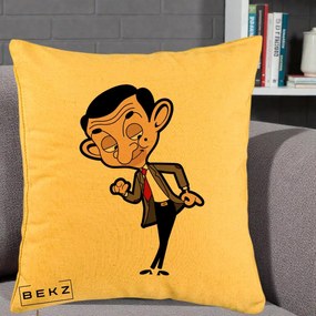 Perna Personalizata Mr. Bean Caricatura, 40x40 cm, Galben, Husa Detasabila, Perna Inclusa, BEKZ®