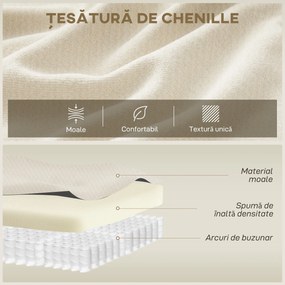 HOMCOM Canapea 3 Locuri Modulară 260cm Fără Structură cu Șezut Generos, Pernă Groasă, 3 Perne, din Catifea, Crem | Aosom Romania