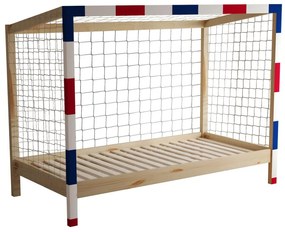 Pat pentru copii 90 cm Facilmente (natural + albastru + roșu) (cu somieră) (cu sp. depozitare). 1116346