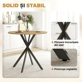 HOMCOM Masă Rotundă de Dining Industrială 80cm - Stejar Alb | Aosom Romania