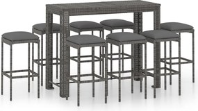 vidaXL Set mobilier bar de grădină cu perne, 9 piese, gri, poliratan
