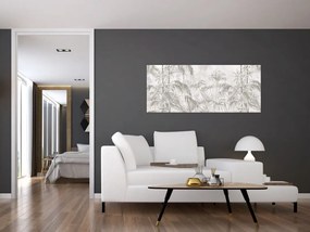 Tablou - Plante tropicale pe perete gri (120x50 cm)