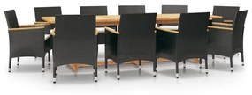 3103592 vidaXL Set mobilier de grădină cu perne, negru, 11 piese