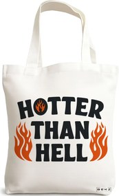 Sacosa de Panza pentru Cumparaturi, Geanta Tote, model Hotter Then Hell 38 x 34.5 cm, Alba, BEKZ®
