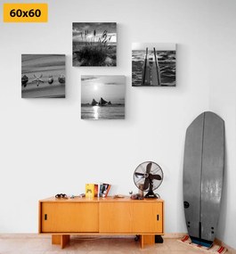 Set tablouri mare și plajă în design alb-negru