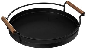Tava rotunda neagra, manere din lemn de salcam, Ø 36 cm