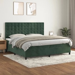 3143286 vidaXL Pat box spring cu saltea, verde închis, 200x200 cm, catifea