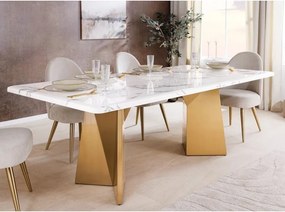 Masa design modern, Metal, Auriu, Marmura, Alb, EXTRAVAGANCIA 200cm, A-45929 VC