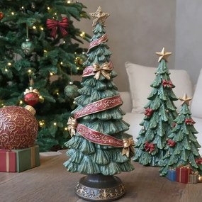 Decorațiune brad de Crăciun, verde, din acril, pictată manual, cu panglici și fundițe, 15x40 cm, „Noël"
