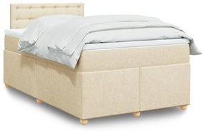 vidaXL Pat box spring cu saltea, crem, 120x200 cm, textil