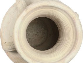 Vas decorativ amforă din teracotă artizanală, finisaj craft brut alb-crem, cu 4 anse, 54×54×100 cm, „Jerba"