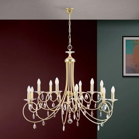 Candelabru 12 brate stil clasic cu cristale Swarovski Giada auriu mat