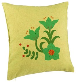 Perna Decorativa, Model Florale Verzi, 40x40 cm, Verde, Husa Detasabila, Burduf