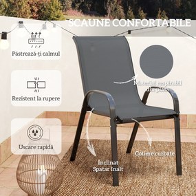 Outsunny Set Mobilier de Grădină din 3 Piese cu Scaune Suprapozabile și Masă din Sticlă, 54x71x93 cm, Gri Închis | Aosom Romania