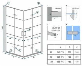 Cabina de dus dreptunghiulara cu usi pliabile Rea Molier 80x90 negru