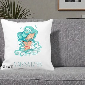 Perna Personalizata Zodiac Varsator Cowgirl, 40x40 cm, Alba Mata, Husa Detasabila, Perna Inclusa, BEKZ®
