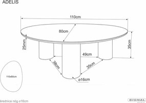 Măsuță de cafea Adelis alb lucios / stejar – L110 x l80 cm