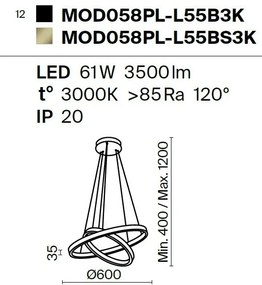 Lustra LED suspendata design modern Rim alama 60cm, 3000K