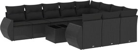 vidaXL Set canapele de grădină cu perne, 11 piese, negru, poliratan