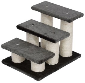 Scara pentru animale PawHut cu 3 trepte - 34 cm, rampă de acces pentru câini și pisici, suport de urcare pentru canapea, pat, gri închis | Aosom Romania