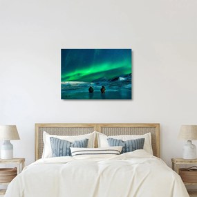 Tablou pe sticlă cu oameni la Aurora borealis (70x50 cm)