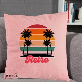 Perna Decorativa Retro Sunset Palmieri, 40x40 cm, Roz, Husa Detasabila, Perna Inclusa, BEKZ®