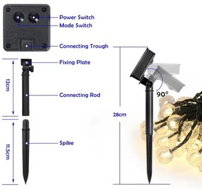 Brilagi - Ghirlandă solară decorativă LED BUBBLE, 300 LED, 8 moduri, 30 m, IP65, alb cald