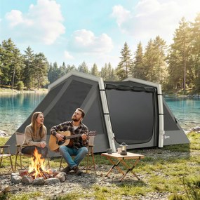 Outsunny Cort Gonflabil de Camping 4 Persoane Blackout Cort cu Aer 5,8m Lungime 2 Dormitoare și Zonă de Zi 580x270x202cm Gri Închis | Aosom Romania