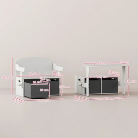 AIYAPLAY Cufăr de jucării pentru copii 3 în 1, set masă și scaune cu 2 coșuri textile detașabile, 67,5 x 46,5 x 56,7 cm, alb | Aosom Romania