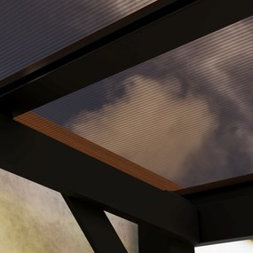 Outsunny Pergolă metalică 3 x 3 m, pergolă de grădină cu acoperiș impermeabil, independentă, rezistentă la vânt, rezistentă la UV, Gri închis | Aosom Romania