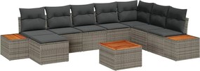 vidaXL Set de canapele pentru grădină cu pernă 9 pcs Gri Rattan poli