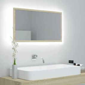 Oglinda de baie cu LED, stejar sonoma, 80x8,5x37 cm, acril
