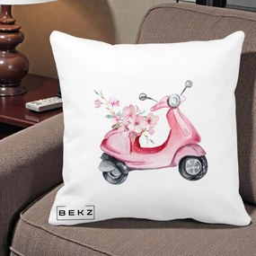 Perna Decorativa Scuter Roz cu Flori Acuarela, 40x40 cm, Alba Mata, Husa Detasabila, Perna Inclusa, BEKZ®