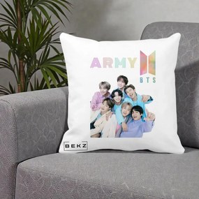 Perna Personalizata K-pop BTS ARMY Fotografie Grup Veseli, 40x40 cm, Alba Mata, Husa Detasabila, Perna Inclusa, BEKZ®