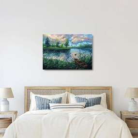 Tablou- Pictură în ulei, seară de vară lângă lac (70x50 cm)