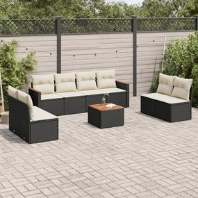 3258297 vidaXL Set mobilier de grădină cu perne, 9 piese, negru, poliratan