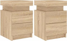 vidaXL Noptiere cu lumini LED, 2 buc., stejar sonoma, 35x39x55 cm