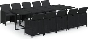 vidaXL Set mobilier de exterior cu perne, 11 piese, negru, poliratan